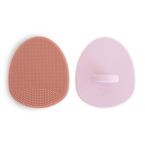 mushie Baby Bath Cradle Cap Brush | Soft Silicone Bristles for Dry Skin, Eczema, & Cradle Cap Treatment | 2-Pack (Rose/Soft Lilac)