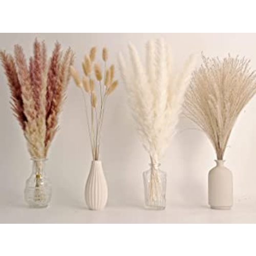 65PCS Pampas Grass Decor, Including pompas Floral, Reed Dried Grass and Bunny Tails Dried Flowers, Natural Dried Pampas Grass Bouquet for Boho Decor Wedding, Home Decoration