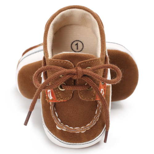 URMAGIC Toddler Baby Girls Boys Leather Soft Sole Crib Shoes Lace-up Flat Boat Shoe