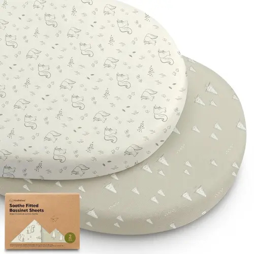 2-Pack Organic Bassinet Sheets for Girls, Boys - 100% Cotton Bassinet Mattress Sheets Compatible with Halo Bassinest Swivel Sleeper, Graco, Baby Delight, Chicco, Fitted Bassinet Sheets (Pine Grove)
