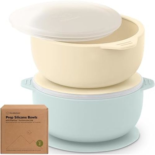 KeaBabies 2-Pack Baby Bowls with Suctions, Lids, Silicone (Pastel Sky)