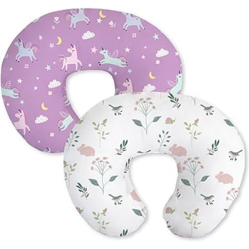 Little Grape Land Nursing Pillow Covers 2 Pack, Soft & Breathable Removable Breastfeeding Pillows Covers for Feeding Pillows, Nursing Pillow Slipcover for Baby Girls Boys, (Unicorn & Bunny)