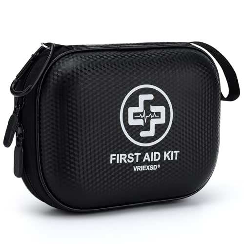 Mini First Aid Kit - 150 Piece Small Waterproof Hard Shell Medical Kit for Home, Car, Travel, Camping, Truck, Hiking, Sports, Office, Vehicle & Outdoor Emergencies (Black)