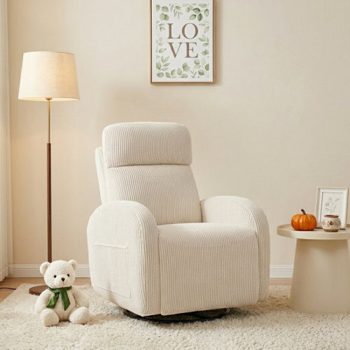 Latitude Run® Swivel Rocker Power Gliders with Round Armrest and Double Pockets, 270° Swivel Nursery Glider with Adjustable Headrest and Lumbar | Wayfair