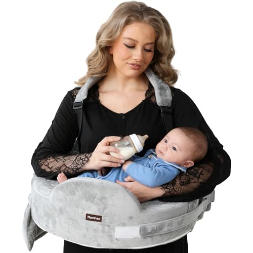 Nursing Pillow for Standing/Sitting Use- Springy Memory Foam for Support & Comfort, Large Breast Feeding Pillow - Safety Fence, Adjustable Waist Belt and Support Backrest, Removable Cover with Pocket