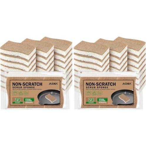 AIDEA Sponges Non Scratch, 24Count, Natural Sponge for Non Stick Cookware (Pack of 2)