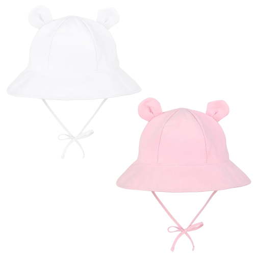 Zando 2 Pieces Baby Sun Hats 0-6 months Wide Brim Baby Bucket Hat Sun Protection Cute Newborn Sun Hat for Baby Boys Girls 2 Pack Light Pink & White 0-6Months
