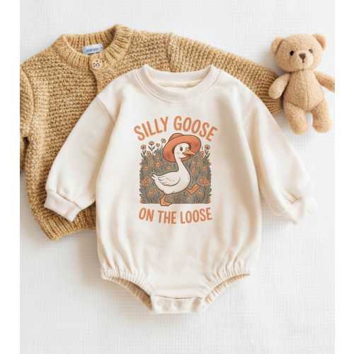 Silly Goose on the Loose Baby Romper, Silly Goose Onesie, Boho Floral Goose Baby Bodysuit, Baby Girl Clothes, Cute Baby Gift