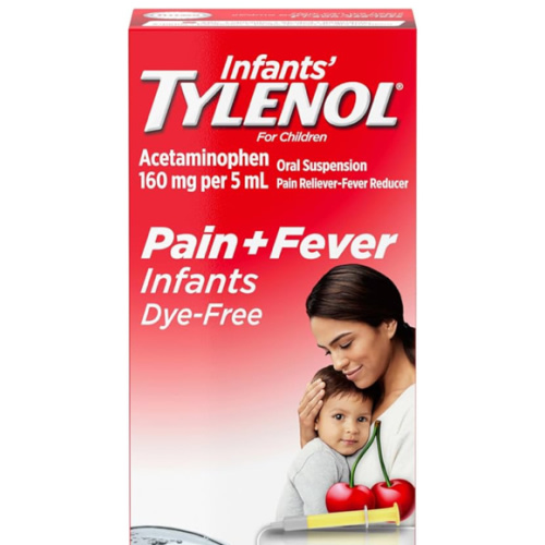Infants' Tylenol Liquid Pain Relief and Fever Medicine, Oral Suspension, Dye-Free Acetaminophen for Sore Throat, Headache & Teething, Fever Reducer for Kids; Cherry Flavor, 2 fl. oz.; Pack of 1