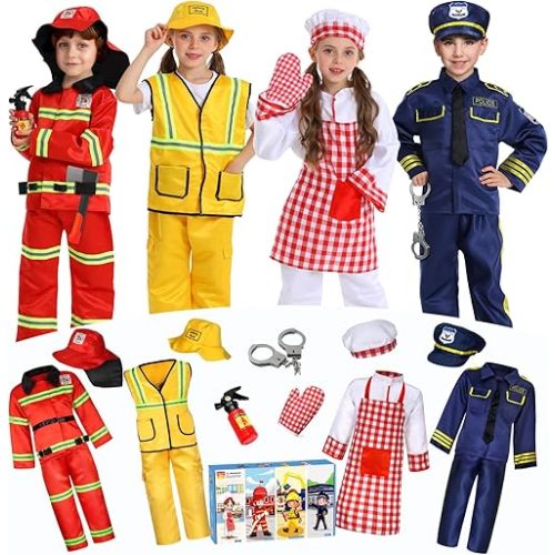 14Pcs Toddler Dress up Clothes,Boys Dress up Costumes for Play,Kids Dress up Set with Firefighter,Construction Worker,Chef,Police Costume,Toddler Boy Toys Christmas Birthday Gifts for 3-6 Years Old