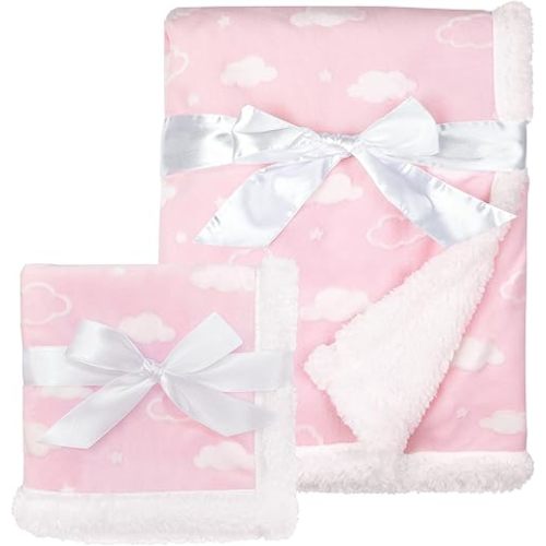 American Baby Company Heavenly Soft Chenille Sherpa Blanket Set, 3D Pink Cloud, for Girls