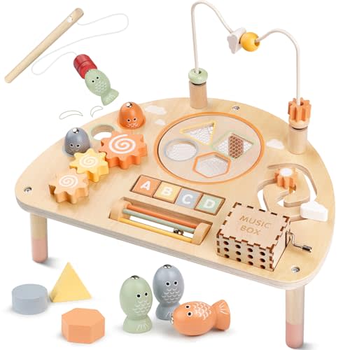 Activity Table for 1 Year Old, Montessori Toys for 1 2 Year Old Girls Boy Gifts, 8 in 1 Wooden Sensory Play Table for Toddler 1-3, Learning Toys for Baby 12-18 Months 1st Christmas Birthday Gifts