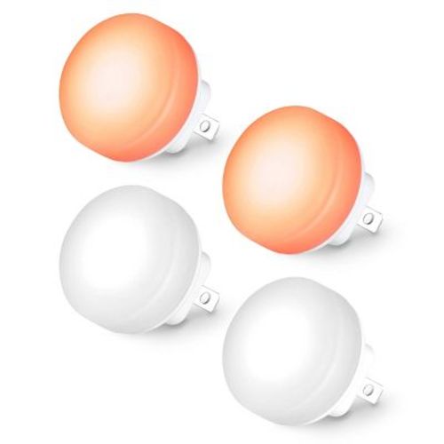 iHome Plug-In Night Light 4-Pack, Dusk-to-Dawn Sensor, 2 White & 2 Red LEDs, 3000K Warm Glow, Red Light for Sleep for Bedroom, Hallway