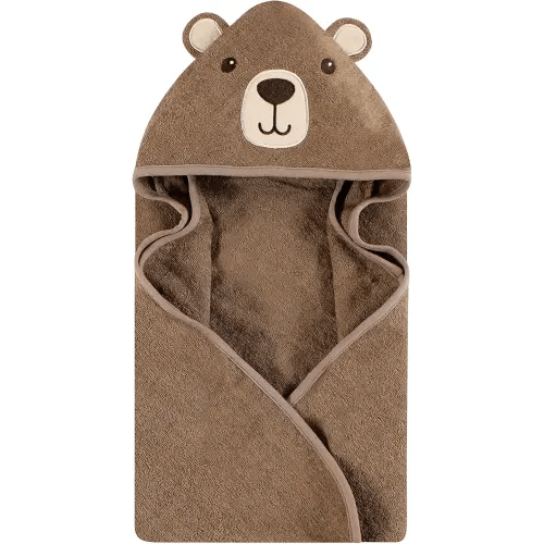 Hudson Baby Unisex Baby Cotton Animal Face Hooded Towel, Brown Bear, One Size