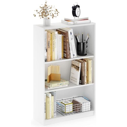 Furinno JAYA Book Shelf, 3-Tier Bookshelf, Bookcase with Adjustable Shelves, 9.5 x 24.5 x 40.3, for Living Room, Bedroom, Home Office, White