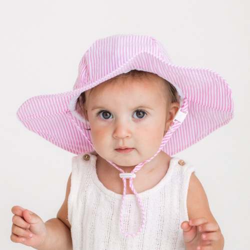 Pink Seersucker Sunhat UPF 50+ Baby & Toddler - Huggalugs