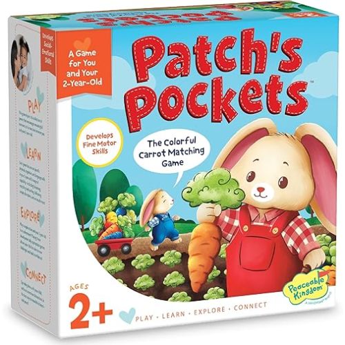 Peaceable Kingdom Patch's Pockets Color Matching Game for Toddlers - Fun Bunny & Carrot Game - Develops Fine Motor Skills & Color Recognition in 2 Year Olds
