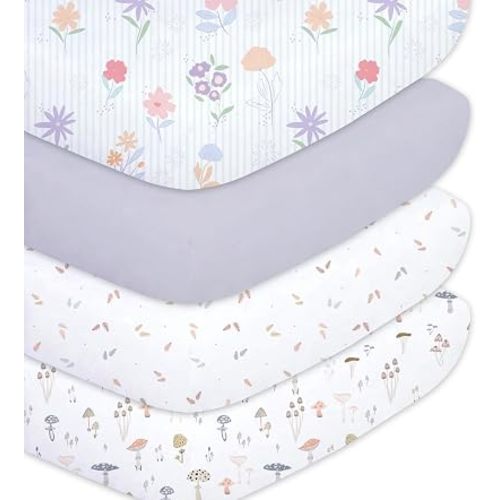 Plushii 4PK Girls Crib Sheets, Microfiber Mattress Cover, Botanical Garden