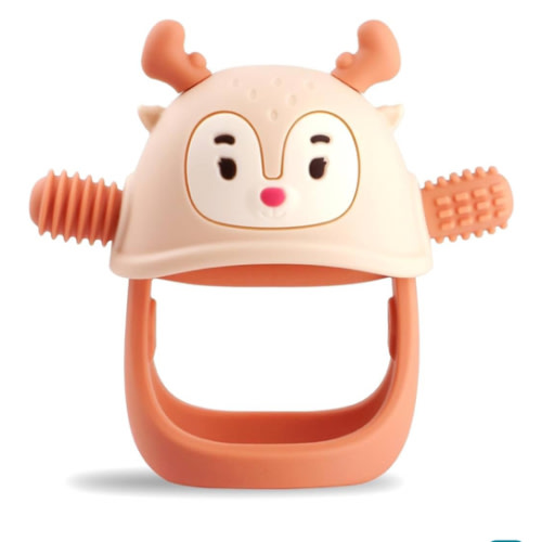 Smily Mia Teething Toys/Teethers for Babies 6-12 Months, Reindeer Baby Chew Toy 3-6 Months for Teething Relief, Get-A-Grip Baby Hand Teether, Silicone Teething Mittens for 0-6Months, Nude
