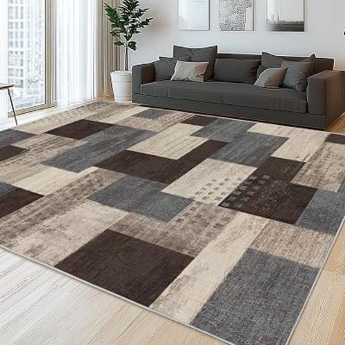 Modern Geometric Patchwork Indoor Blue Area Rug for Living Room