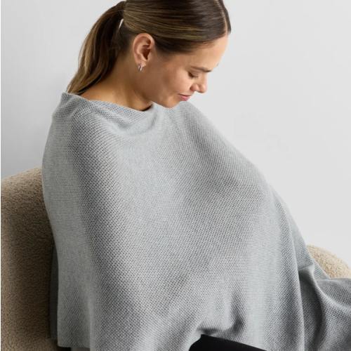 Lightweight Cotton Cashmere Nursing Shawl in Heather Grey