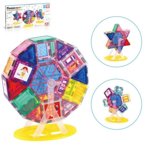 PICASSO-TILES Magnetic Tile Building Blocks Ferris Wheel Rotating Playset, Multi-Structure 3D Construction STEM Learning Toy for Kids Ages 3+