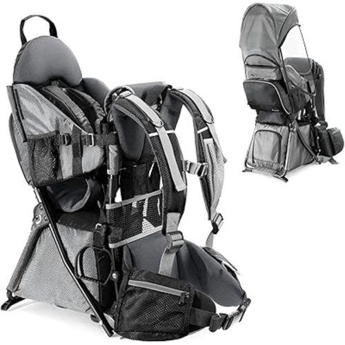besrey Baby Backpack Carrier, Toddler Hiking Backpack with Safety 3-Height Seat, Adjustable Straps&Waist Belt, Foldable Frame Lightweight Large Capacity Child Carrier for Hiking (Silver Grey)