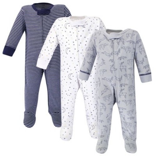 Touched by Nature Baby Boy Organic Cotton Zipper Sleep and Play 3pk, Constellation, 0-3 Months