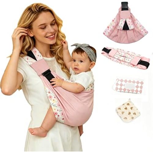 Baby Sling Carrier, Ergonomic M-Leg Soft Cotton Fit with Wide Padded Straps