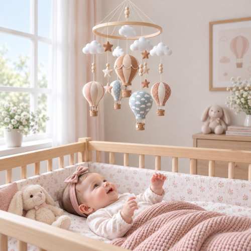 Felt Hot Air Balloon Baby Mobile, Balloon Crib Mobile, Cloud and Star Nursery Decor, Neutral Baby Boy Nursery, Adventure Theme Baby Gift