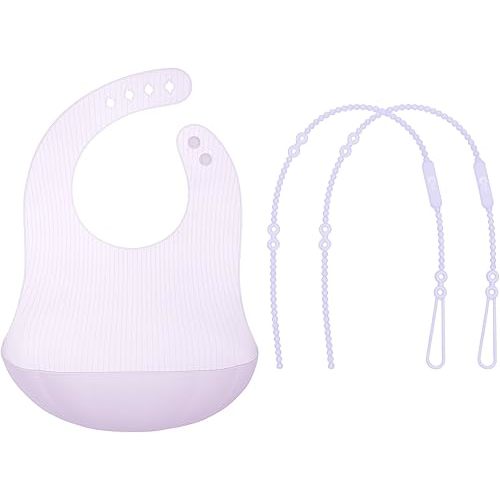Olababy Silicone Strap (2 Straps, Lilac) Fold N Go Silicone Baby Bib w Travel Case (Lilac)