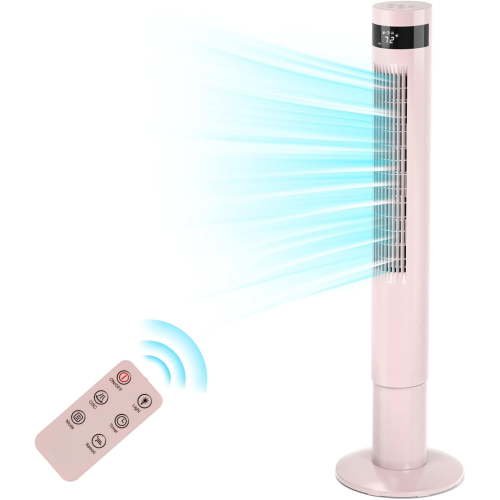 43 Inch Tower Fan with Remote Control,Standing Electric Oscillating Floor Fans That Blow Cool Air,3 Speed Settings & 12 Timer,Small Bladeless Cooling Fan for Bedroom Office Dorm Room,Pink