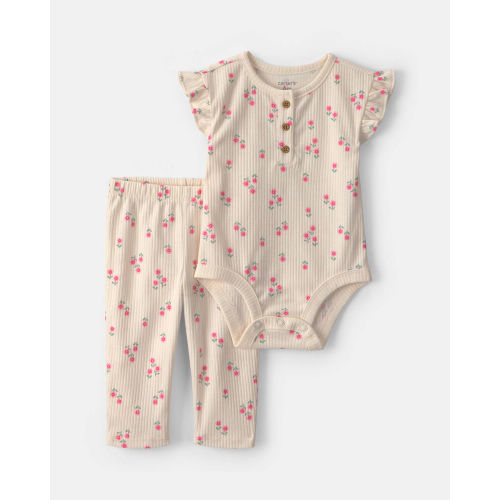 Baby Girl 2-Piece Floral Bodysuit & Pant Set – Cream | Carter’s Oshkosh Canada