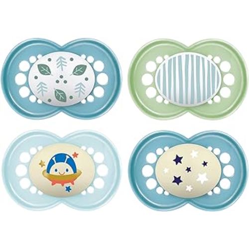 MAM Day & Night Pacifiers, Glow in The Dark Pacifier for Breastfed Babies, Nipple Shape Helps Promote Healthy Oral Development, BPA-Free Silicone Nipple, Easy to Clean, 16+ Months, 4 Count, Unisex