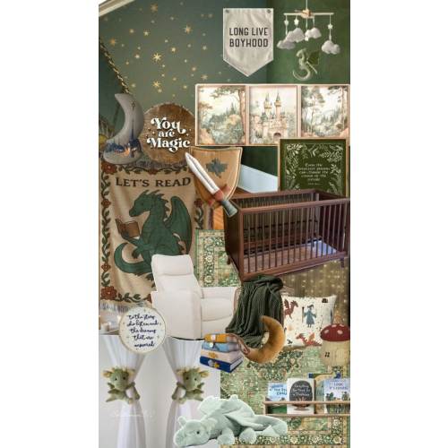Fable themed bedroom | Green and gold nursery baby rooms, Fable themed nursery, Dragon medieval