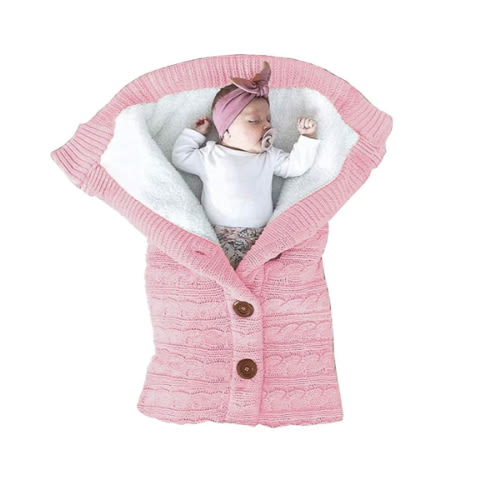 XMWEALTHY Unisex Infant Swaddle Blankets Soft Thick Fleece Knit Baby Girls Boys Stroller Wraps (Light Pink)