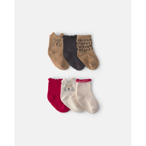 Baby Girl 6-Pack Cat Leopard Ankle Socks | Carter's