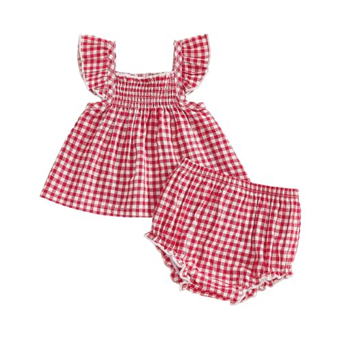Brvxia Baby Girl Summer Clothes Plaid Ruffle Shirt Tops Bloomers Shorts 2 Pcs Infant Cute Outfits Set 3 6 12 18 24 Months