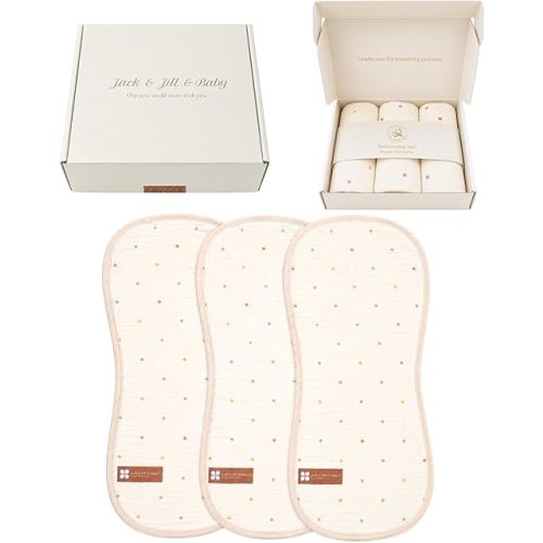 Jack & Jill & Baby Muslin Burp Cloths, 100% Cotton Muslin, 6-Layer Soft & Absorbent Baby Burp Cloths, Large Burping Cloths for Babies, Newborn Essentials, 3-Pack (Dreamy Dots)