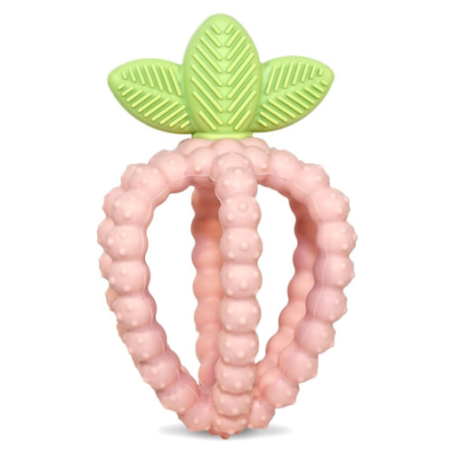 RaZbaby Bites Silicone Baby Teething Toy – Sensory Toy with Textured BerryBumps for Teething Relief, Easy-to-Hold Fruit Shape, BPA-Free, Soothes Front & Back Teeth – Gift for Babies, 3 Months+, Pink