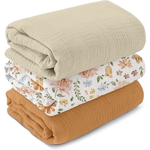 GLLQUEN BABY Muslin Swaddle Blankets,3-Pack Receiving Blanket for Newborn Boys and Girls,Baby Swaddle Blanket Unisex,Pastoral Whispers,Baby Essentials, Registry & Gift, 40 x 38 inches