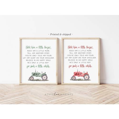 Hold him a little longer print, boys nursery print, red tractor print, farm nursery print, nursery sign, tractor wall art, farm boys room