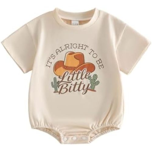 Little Bitty Baby Outfit Newborn Infant Short Sleeve Romper Baby Boy Western Country Style Onesie Summer Clothes