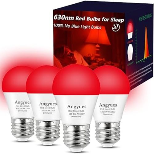 630nm Red Sleep Bulb Dimmable, 100% Blue Light Blocking, Promotes Melatonin Production, E26 A15 LED 5W Red Dim Night Light for Baby's Bedroom, Sleeping, 4Pack