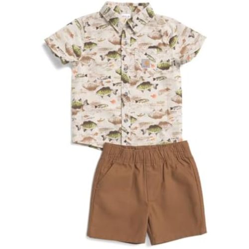 Carhartt baby-boys Short-sleeve Fish Print Shirt & Denim Shorts Set