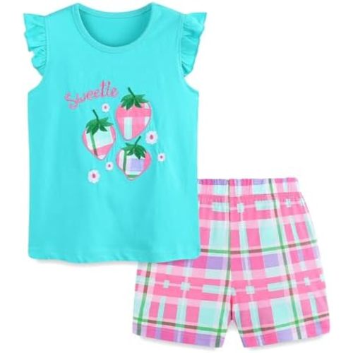 Bumeex Toddler Girls Summer Outfit Cotton Top and Shorts Clothing Set