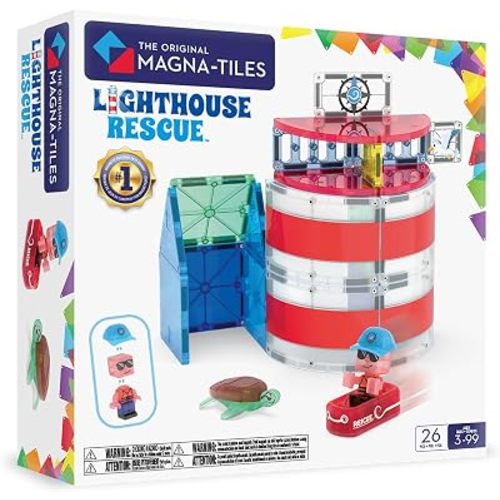 MAGNA-TILES Lighthouse Rescue 26-Piece Magnetic Construction Set, The Original Magnetic Building Brand