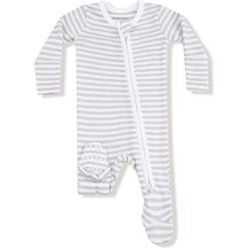 2 Way Zipper Footie Basics, Stripe, Mineral- Grey/White - Angel Dear | Maisonette