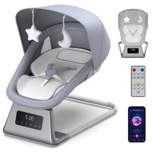 Baby Swing, Electric Baby Rocker for Newborns with 3 Timer Functions, 5 Rocking Speeds, 11 Preset Lullabies and Bluetooth, 5-Point Harness, Suitable for Babies 0-6 Months, Up to 30 lbs