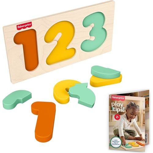 Fisher-Price Wood Montessori Toy 1-2-3 Puzzle, American Montessori Society Seal of Excellence, 6-Piece Wooden Learning Activity & Expert Play Tips for Toddlers & Kids Ages 2+ Years (Amazon Exclusive)